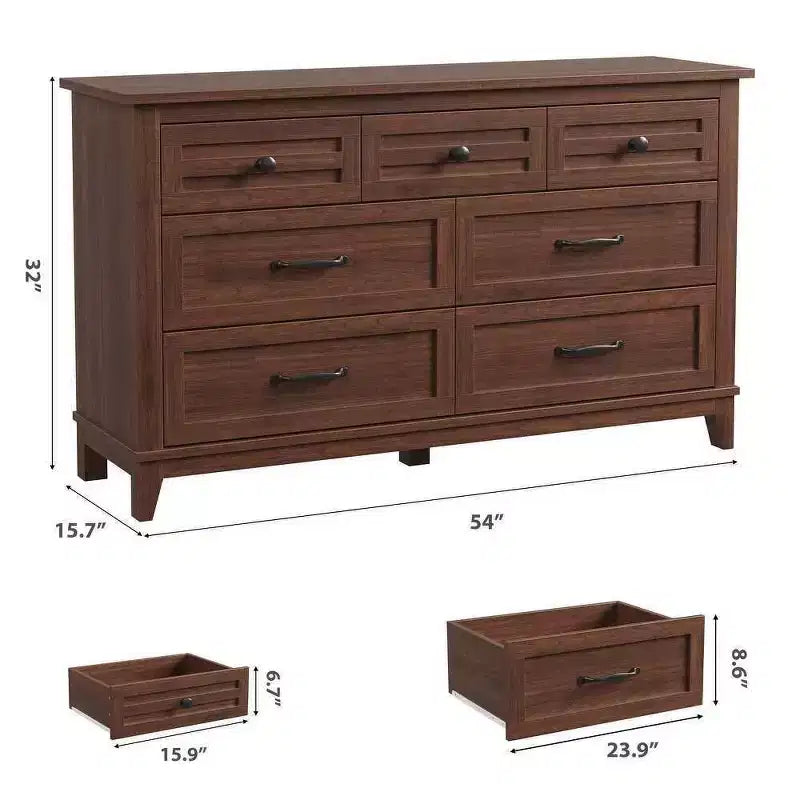 Cassettiera a 7 cassetti per camera da letto, comò rustico in legno con texture naturale, organizer per camera da letto e soggiorno