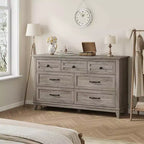 Cassettiera a 7 cassetti per camera da letto, comò rustico in legno con texture naturale, organizer per camera da letto e soggiorno