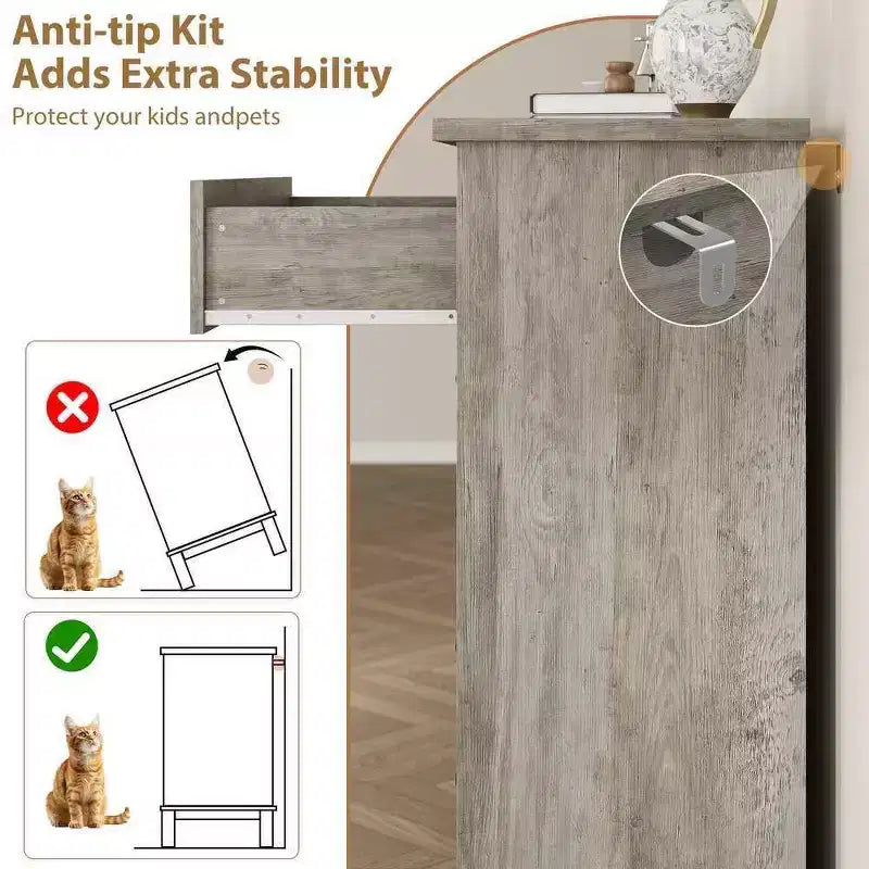 Cassettiera a 7 cassetti per camera da letto, comò rustico in legno con texture naturale, organizer per camera da letto e soggiorno