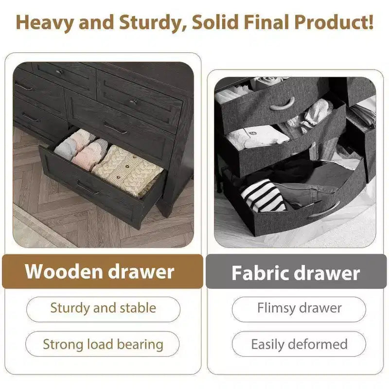 Cassettiera a 7 cassetti per camera da letto, comò rustico in legno con texture naturale, organizer per camera da letto e soggiorno