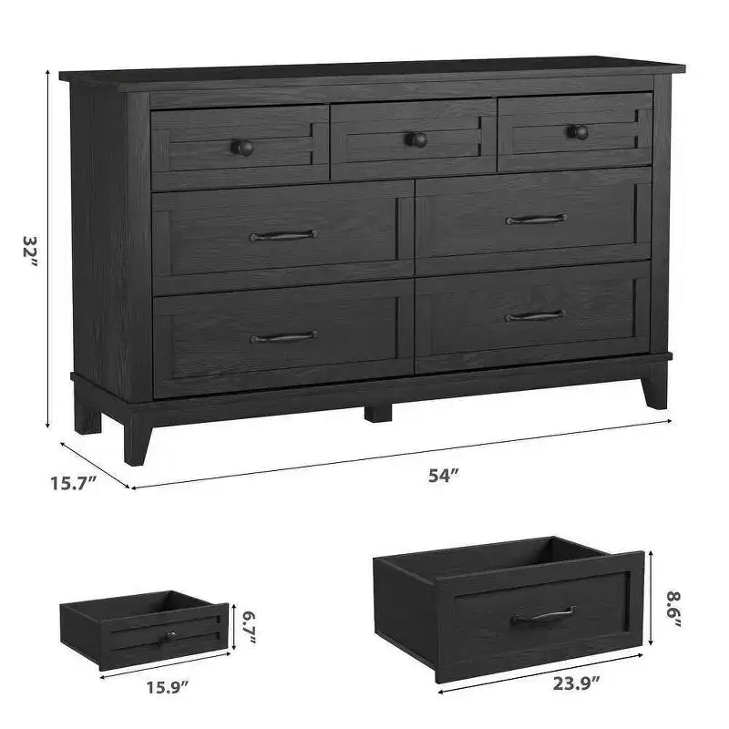 Cassettiera a 7 cassetti per camera da letto, comò rustico in legno con texture naturale, organizer per camera da letto e soggiorno