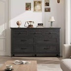 Coolmee 7 Drawers Dresser for Bedroom, Wood Rustic Chest of Drawers with Natural Texture, Storage Dressers Organizer for Bedroom, Living Room