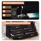 Comò per camera da letto con luci a LED, cassettiera a 6 cassetti con stazione di ricarica, mobile contenitore in legno per ingresso