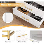Cassettiera a 4 cassetti, Cassettiera in legno con maniglie dorate, Mobiletto contenitore, Cassettiera per soggiorno, armadio, corridoio