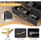 Cassettiera a 4 cassetti, Cassettiera in legno con maniglie dorate, Mobiletto contenitore, Cassettiera per soggiorno, armadio, corridoio