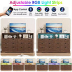 Cassettiera a 6 cassetti con LED e ciabatta elettrica, Comò e cassettiere con armadietto contenitore per camera da letto, Mobile TV in legno largo 55 cm