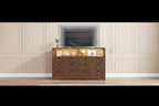 Cassettiera a 6 cassetti con LED e ciabatta elettrica, Comò e cassettiere con armadietto contenitore per camera da letto, Mobile TV in legno largo 55 cm