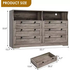 Cassettiera a 6 cassetti con LED e ciabatta elettrica, Comò e cassettiere con armadietto contenitore per camera da letto, Mobile TV in legno largo 55 cm