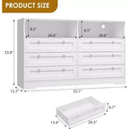 Cassettiera a 6 cassetti con LED e ciabatta elettrica, Comò e cassettiere con armadietto contenitore per camera da letto, Mobile TV in legno largo 55 cm
