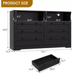 Cassettiera a 6 cassetti con LED e ciabatta elettrica, Comò e cassettiere con armadietto contenitore per camera da letto, Mobile TV in legno largo 55 cm