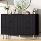 6-Drawer Dresser, Wooden Chest of Drawers, Modern Storage Fluted Panel Design Dressers for Living Room, Bedroom, Closet, Hallway, Entryway