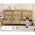 Comò a 9 cassetti per camera da letto, Comò lungo 160 cm e cassettiera in rattan, Stile Boho, Comò moderno per soggiorno, ingresso, camera da letto