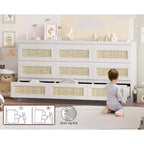 Comò a 9 cassetti per camera da letto, Comò lungo 160 cm e cassettiera in rattan, Stile Boho, Comò moderno per soggiorno, ingresso, camera da letto