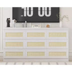 Comò a 9 cassetti per camera da letto, Comò lungo 160 cm e cassettiera in rattan, Stile Boho, Comò moderno per soggiorno, ingresso, camera da letto