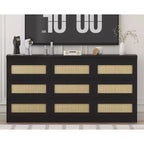 Comò a 9 cassetti per camera da letto, Comò lungo 160 cm e cassettiera in rattan, Stile Boho, Comò moderno per soggiorno, ingresso, camera da letto
