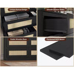 Comò a 9 cassetti per camera da letto, Comò lungo 160 cm e cassettiera in rattan, Stile Boho, Comò moderno per soggiorno, ingresso, camera da letto
