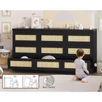 Comò a 9 cassetti per camera da letto, Comò lungo 160 cm e cassettiera in rattan, Stile Boho, Comò moderno per soggiorno, ingresso, camera da letto