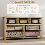 Cassettiera in Rattan a 7 Cassetti, Cassettiera Boho per Camera da Letto, Cassettiera, Organizzatore per Armadio, Cassettiera in Legno Naturale per Camera da Letto, Soggiorno, Ingresso