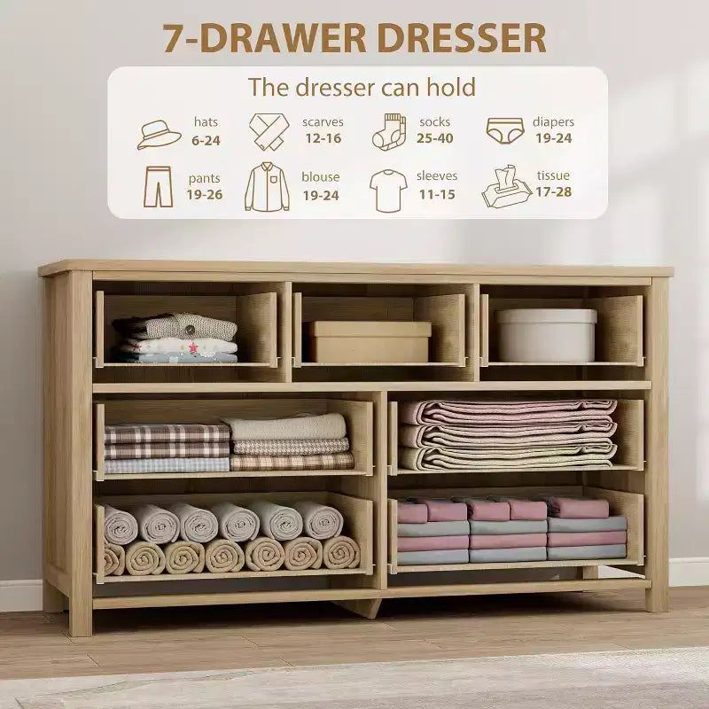 Cassettiera in Rattan a 7 Cassetti, Cassettiera Boho per Camera da Letto, Cassettiera, Organizzatore per Armadio, Cassettiera in Legno Naturale per Camera da Letto, Soggiorno, Ingresso