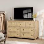 Cassettiera in Rattan a 7 Cassetti, Cassettiera Boho per Camera da Letto, Cassettiera, Organizzatore per Armadio, Cassettiera in Legno Naturale per Camera da Letto, Soggiorno, Ingresso