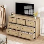 Cassettiera in Rattan a 7 Cassetti, Cassettiera Boho per Camera da Letto, Cassettiera, Organizzatore per Armadio, Cassettiera in Legno Naturale per Camera da Letto, Soggiorno, Ingresso