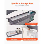 Fasciatoio Pieghevole, Stazione Fasciatoio Portatile con Cestello Laterale, Ruote Bloccabili, Organizzatore Portaoggetti Multifunzione per Asilo Nido, Grigio Scuro