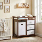 Fasciatoio in Legno per Bambini, Fasciatoio Moderno, Comodino Fasciatoio per Neonati con Cesto Portabiancheria, Cesto a 3 Cassetti