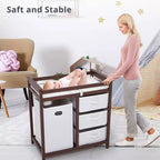 Fasciatoio in Legno per Bambini, Fasciatoio Moderno, Comodino Fasciatoio per Neonati con Cesto Portabiancheria, Cesto a 3 Cassetti