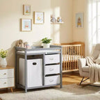 Fasciatoio in Legno per Bambini, Fasciatoio Moderno, Comodino Fasciatoio per Neonati con Cesto Portabiancheria, Cesto a 3 Cassetti