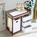 GustoWave Wooden Baby Changing Table,Modern Diaper Changing Table,Infant Diaper Station Dresser with Laundry Hamper, 3 Drawer Basket