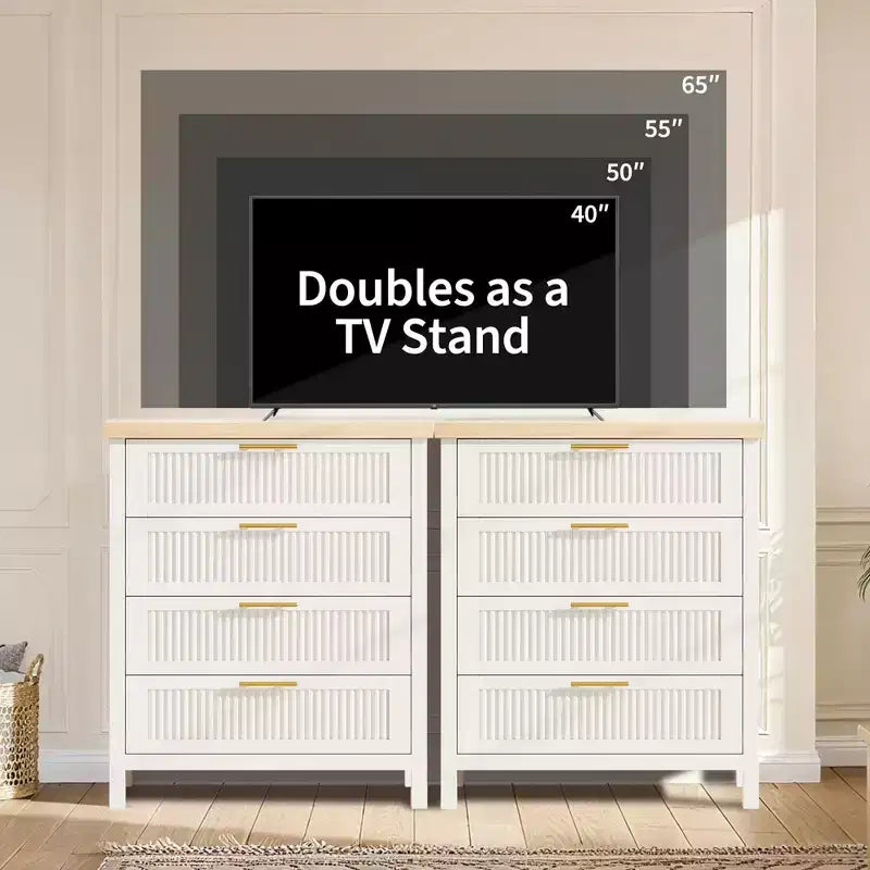 Comò alto da 89.9 cm per camera da letto, con 4 cassetti a scanalatura, cassettiera con armadietto per riporre i vestiti, organizer per cassetti per camera da letto, soggiorno