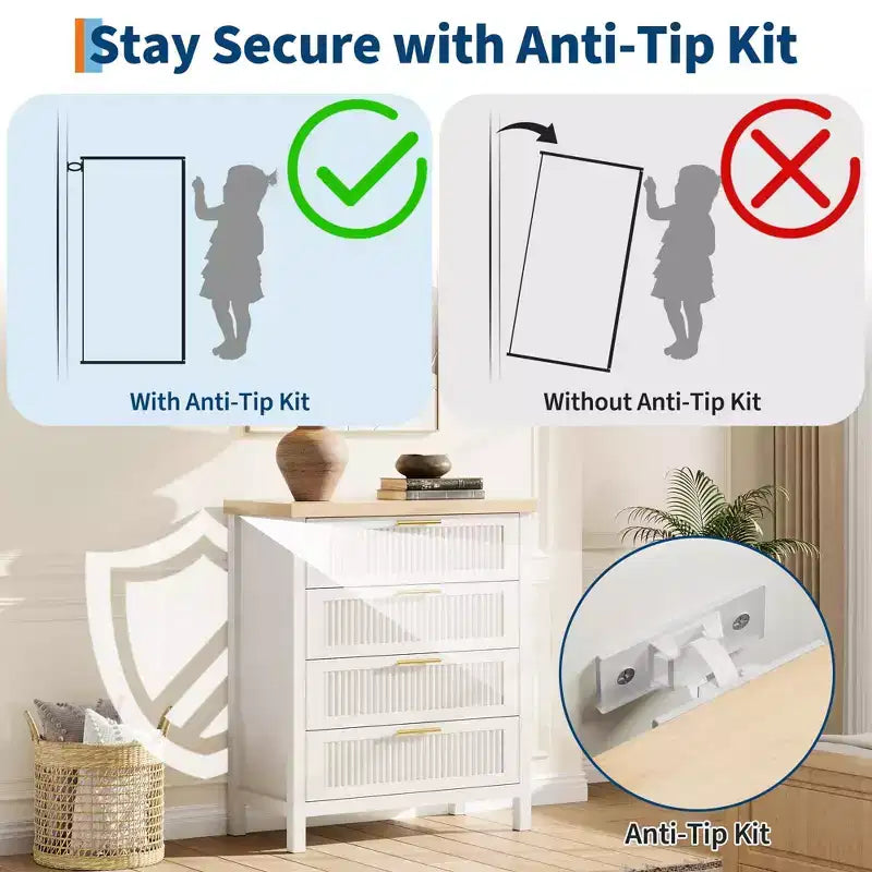 Comò alto da 89.9 cm per camera da letto, con 4 cassetti a scanalatura, cassettiera con armadietto per riporre i vestiti, organizer per cassetti per camera da letto, soggiorno