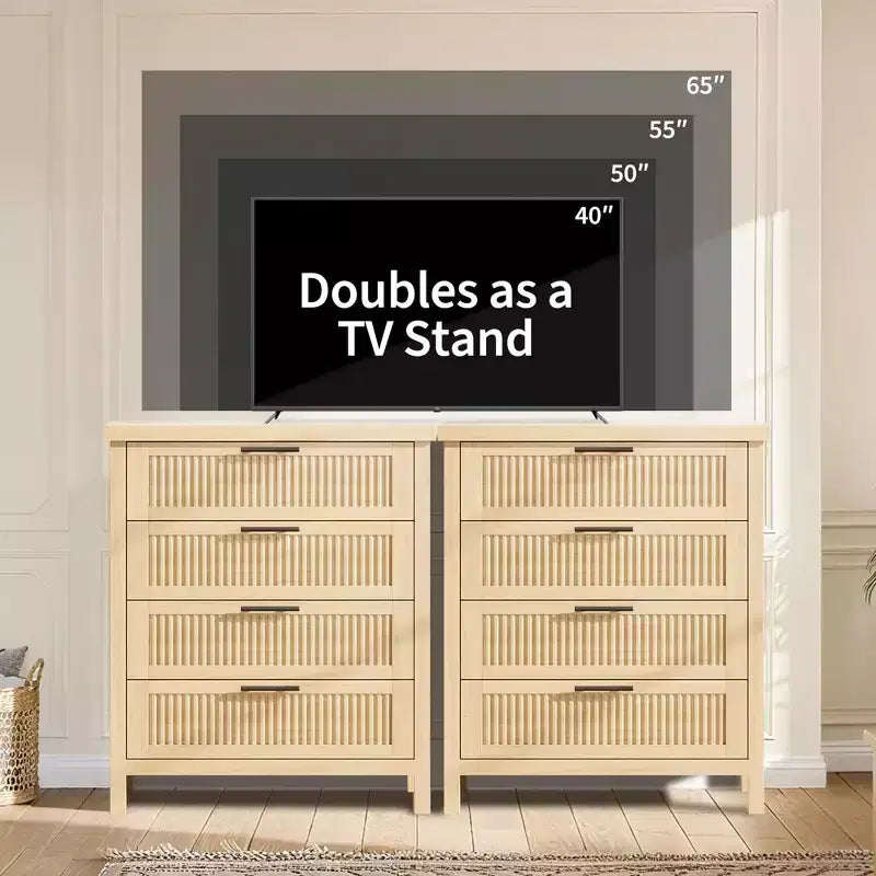 Comò alto da 89.9 cm per camera da letto, con 4 cassetti a scanalatura, cassettiera con armadietto per riporre i vestiti, organizer per cassetti per camera da letto, soggiorno
