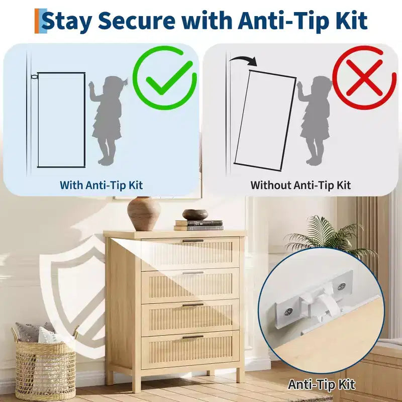 Comò alto da 89.9 cm per camera da letto, con 4 cassetti a scanalatura, cassettiera con armadietto per riporre i vestiti, organizer per cassetti per camera da letto, soggiorno