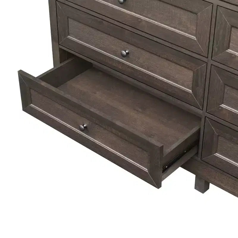 Cassettiera moderna Okak a 9 cassetti in stile rustico con maniglie argentate, comò minimalista in legno, cassettiera per camera da letto, ingresso