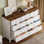 Cassettiera moderna Okak a 9 cassetti in stile rustico con maniglie argentate, comò minimalista in legno, cassettiera per camera da letto, ingresso