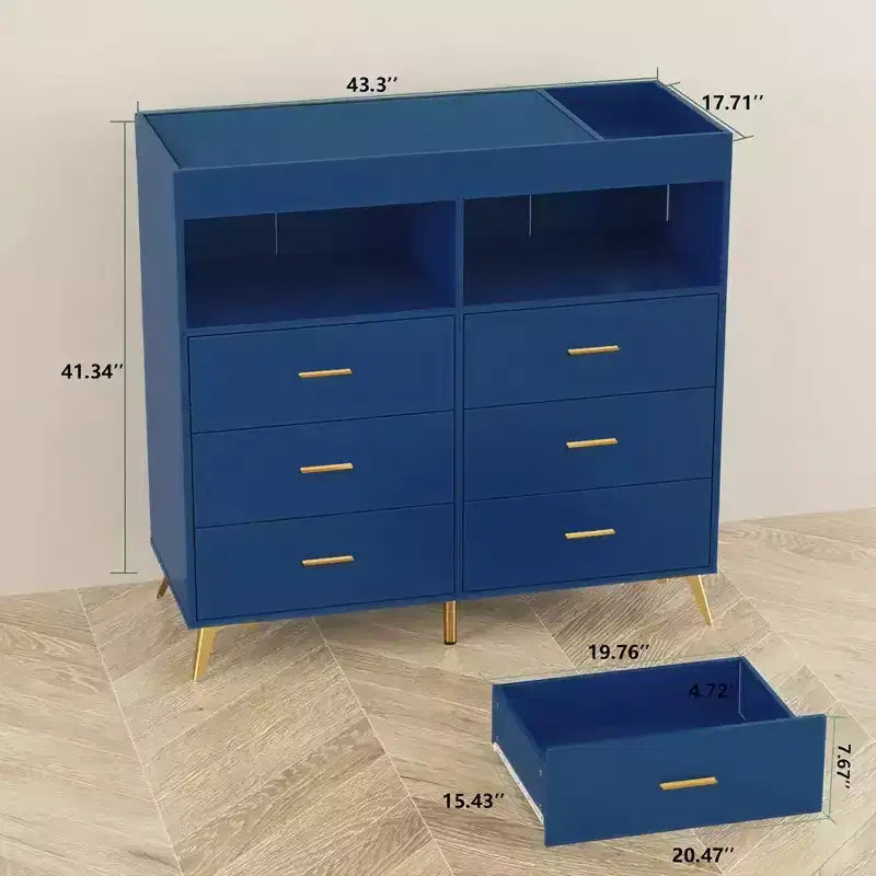 Fasciatoio con Piedini in Metallo, Cassettiera con 6 Cassetti, Organizzatore per la Cameretta dei Neonati
