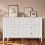 Heynemo Fluted 6 Drawer Dresser, Modern Closet Organizer Dressers, Double Chest of Drawers with Soft Close Drawers, Wood Storage Cabinet, White