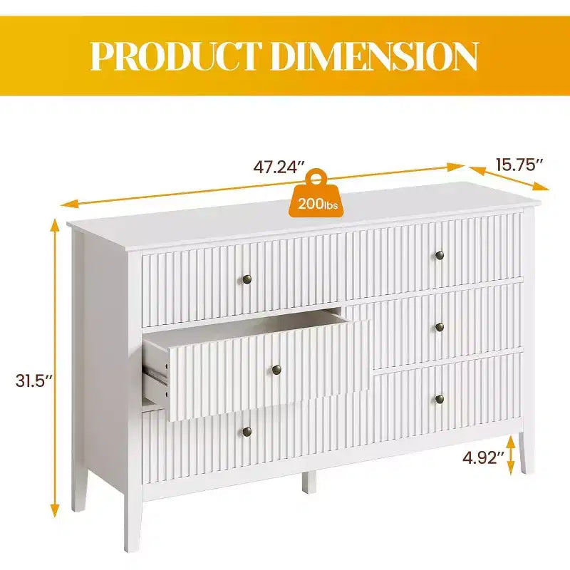 Cassettiera a 6 cassetti scanalata, comò moderno per armadio, cassettiera doppia con cassetti a chiusura ammortizzata, mobiletto portaoggetti in legno, bianco