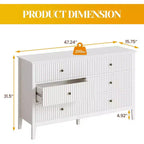 Cassettiera a 6 cassetti scanalata, comò moderno per armadio, cassettiera doppia con cassetti a chiusura ammortizzata, mobiletto portaoggetti in legno, bianco