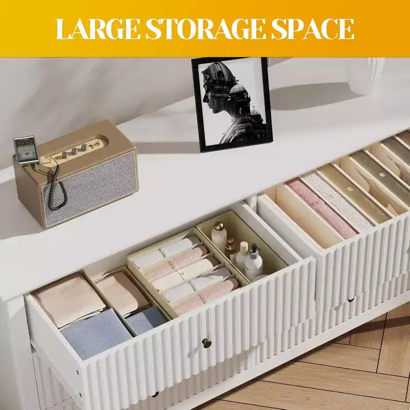 Cassettiera a 6 cassetti scanalata, comò moderno per armadio, cassettiera doppia con cassetti a chiusura ammortizzata, mobiletto portaoggetti in legno, bianco