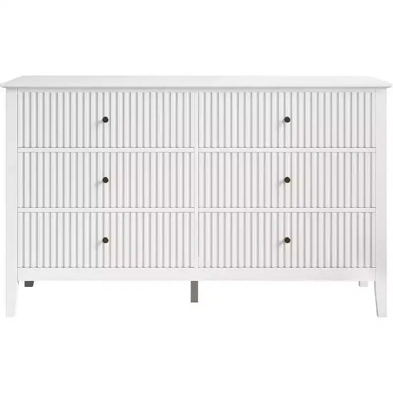Cassettiera a 6 cassetti scanalata, comò moderno per armadio, cassettiera doppia con cassetti a chiusura ammortizzata, mobiletto portaoggetti in legno, bianco