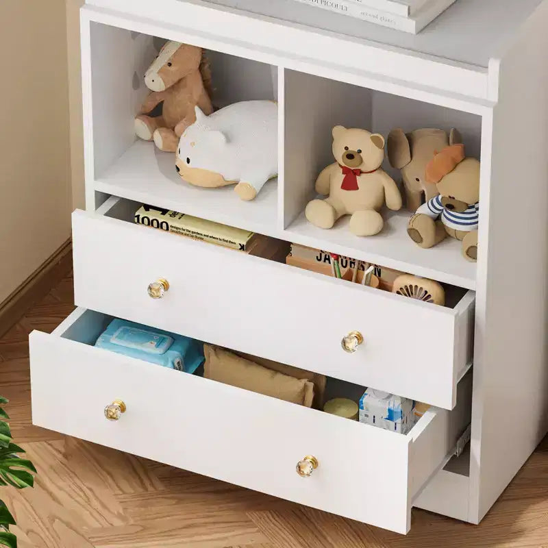 Fasciatoio Armadio Comodino Moderno con 2 Cassetti e Fasciatoio per la Cameretta dei Bambini (1 Pezzo)