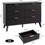 Comò a 6 cassetti per camera da letto, cassettiere larghe 120 cm con design a profilo curvo
