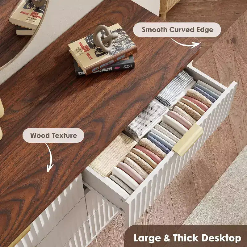 Comò a 6 cassetti per camera da letto, cassettiere larghe 120 cm con design a profilo curvo