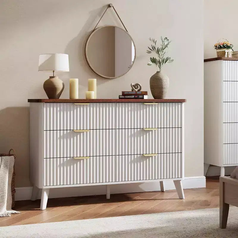Comò a 6 cassetti per camera da letto, cassettiere larghe 120 cm con design a profilo curvo