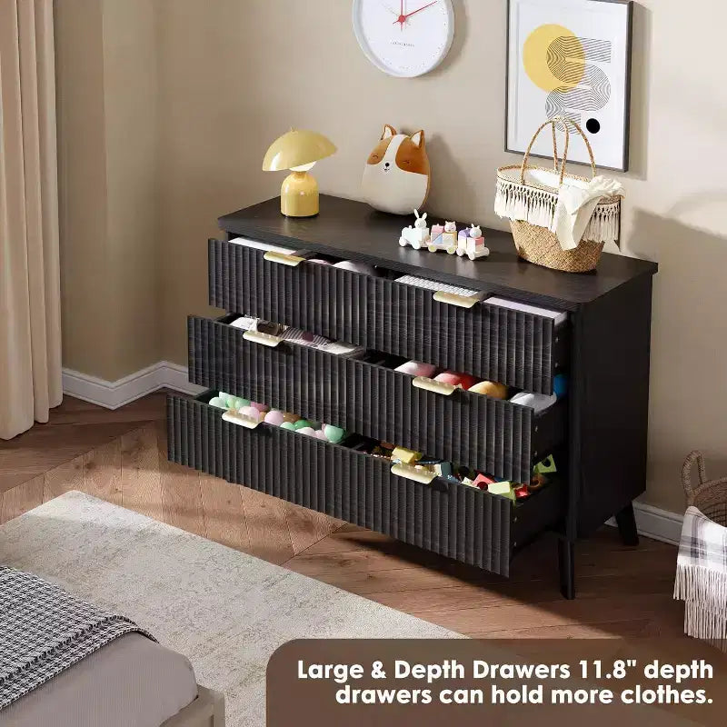 Comò a 6 cassetti per camera da letto, cassettiere larghe 120 cm con design a profilo curvo