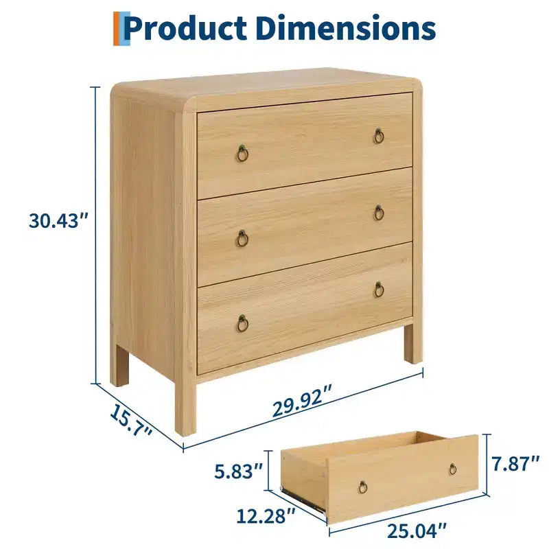 Cassettiera a 3 Cassetti per Camera da Letto, Cassettiera Moderna per Armadio, Cassettiera in Legno per Vestiti per Soggiorno, Corridoio, Armadio
