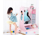 Armadio gioco con specchio per bambini, armadio rosa con specchio e cassettiera, organizer per costumi con scaffali e portagioie, cassettiere per bambini