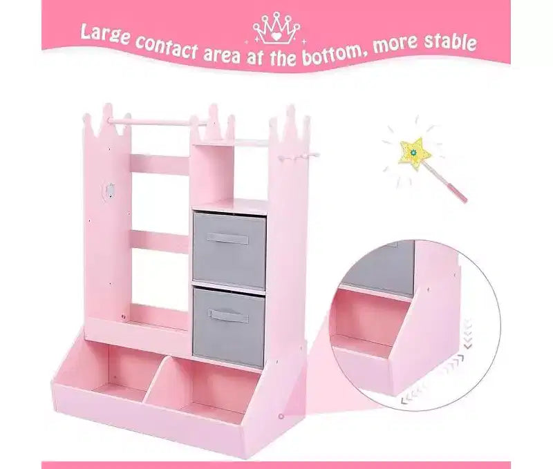 Kids Dress Up Storage with Mirror, Pink Wardrobe Closet & Dresser with Mirror, Costume Organizer with Shelves and Jewelry Cabinet Kids Dressers